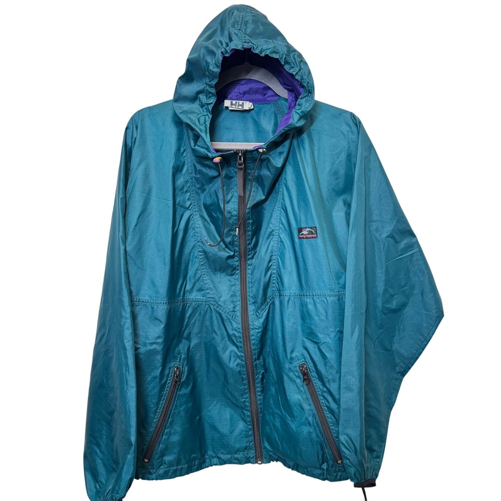 Helly Hansen Womens Windbreaker XS Teal Ripstop Hooded Full Zip Vintage Gorpcore